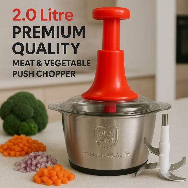 Manual Food Chopper | Stainless Steel Push Chopper | Kitchen Multi-purpose Vegetable and Nuts Chopper 2L